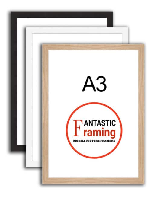 A3 frames in black, white, and wood from Fantastic Framing.