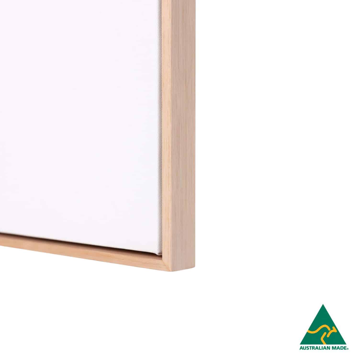 Custom Size Stretched Cotton Blank Canvas With Lower Profile Floating Frame (35mm) Natural Oak - Image 2